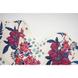 Women White Floral Print Corset Vintage Lace Up Bustier for Clubwear Daily AM22152