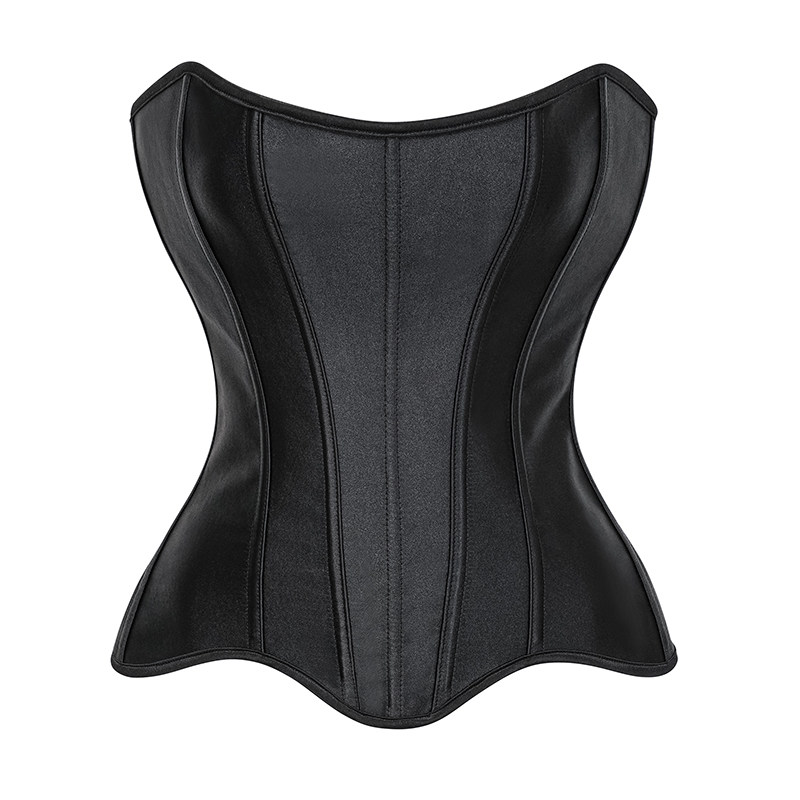 Women Overbust Corset Top Black White Satin Simple Elegant Bustier Gothic Zipper Waist Cincher Shapewear Sexy Korset AM22229