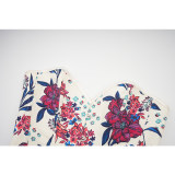 Women White Floral Print Corset Vintage Lace Up Bustier for Clubwear Daily AM22152