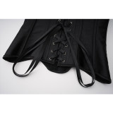 Women Overbust Corset Top Black White Satin Simple Elegant Bustier Gothic Zipper Waist Cincher Shapewear Sexy Korset AM22229