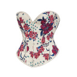 Women White Floral Print Corset Vintage Lace Up Bustier for Clubwear Daily AM22152