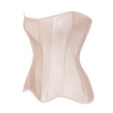 Women Overbust Corset Top Black White Satin Simple Elegant Bustier Gothic Zipper Waist Cincher Shapewear Sexy Korset AM22229