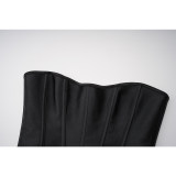 Women Overbust Corset Top Black White Satin Simple Elegant Bustier Gothic Zipper Waist Cincher Shapewear Sexy Korset AM22229
