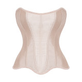 Women Overbust Corset Top Black White Satin Simple Elegant Bustier Gothic Zipper Waist Cincher Shapewear Sexy Korset AM22229