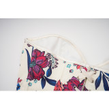 Women White Floral Print Corset Vintage Lace Up Bustier for Clubwear Daily AM22152