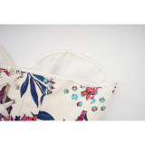 Women White Floral Print Corset Vintage Lace Up Bustier for Clubwear Daily AM22152
