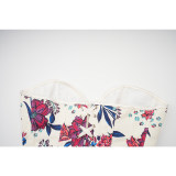 Women White Floral Print Corset Vintage Lace Up Bustier for Clubwear Daily AM22152