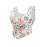 Vintage Gothic Women Corsets Lace Up Zip Floral Prints Corset Tank Top Sexy Waist Trainer Body Shaper Shapewear Slimming Vest AMC467