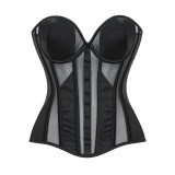 Black Sheer Mesh Strapless Sexy Overbust Corset With Boning Transparent Slimming Body Shaper Gothic Bustier Lingerie For Women AM22253