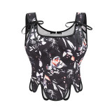 Vintage Floral Corset Top - Adjustable Straps Push-up Bustier Victorian Medieval Sleeveless Bandeau Corset for Party AMC466