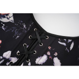 Vintage Floral Corset Top - Adjustable Straps Push-up Bustier Victorian Medieval Sleeveless Bandeau Corset for Party AMC466