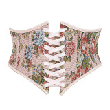 Red Floral Pattern Lace Up Waist Trainer Zipper Underbust Corset Medieval Clothes Woman Bustier Top Steampunk Gothic Corselet AM22276