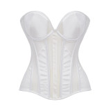 Black Sheer Mesh Strapless Sexy Overbust Corset With Boning Transparent Slimming Body Shaper Gothic Bustier Lingerie For Women AM22253