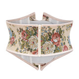 Red Floral Pattern Lace Up Waist Trainer Zipper Underbust Corset Medieval Clothes Woman Bustier Top Steampunk Gothic Corselet AM22276