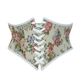 Red Floral Pattern Lace Up Waist Trainer Zipper Underbust Corset Medieval Clothes Woman Bustier Top Steampunk Gothic Corselet AM22276