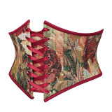 Red Floral Pattern Lace Up Waist Trainer Zipper Underbust Corset Medieval Clothes Woman Bustier Top Steampunk Gothic Corselet AM22276
