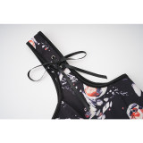 Vintage Floral Corset Top - Adjustable Straps Push-up Bustier Victorian Medieval Sleeveless Bandeau Corset for Party AMC466