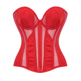 Black Sheer Mesh Strapless Sexy Overbust Corset With Boning Transparent Slimming Body Shaper Gothic Bustier Lingerie For Women AM22253