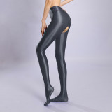 Sexy Women Crotchless Pencil Pants Elastic Glossy Shiny Slim Leg Yoga Shape Legging Tights Summer OOTD Fashion Party Dance XX72100