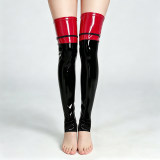 Women Patchwork Step Stockings PVC Shiny High Stockings PU Faux Leather Boot Thigh-High Open Foot Maid Stockings Stage Wear XX68413