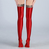 Women Patchwork Step Stockings PVC Shiny High Stockings PU Faux Leather Boot Thigh-High Open Foot Maid Stockings Stage Wear XX90155