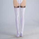 Women Patchwork Step Stockings PVC Shiny High Stockings PU Faux Leather Boot Thigh-High Open Foot Maid Stockings Stage Wear XX90155