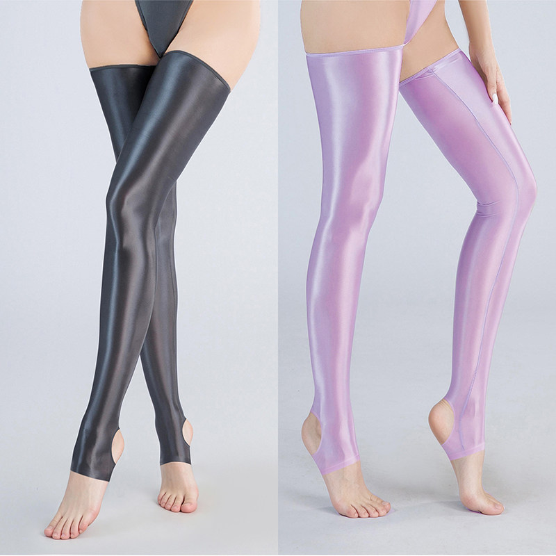 Sexy Women OIl GLossy Shiny High Stocking Satin Smooth Vintage Tight Shaping Stockings Overknee Dance Wear Candy Color XX90153