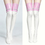 Women Black White Bright Leather Over Knee Stockings Sexy Anime Queen Lolita Girl Cosplay Thigh Latex Socks Party Clubwear XX6814