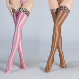 Women Patchwork Step Stockings PVC Shiny High Stockings PU Faux Leather Boot Thigh-High Open Foot Maid Stockings Stage Wear XX90155