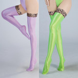 Women Patchwork Step Stockings PVC Shiny High Stockings PU Faux Leather Boot Thigh-High Open Foot Maid Stockings Stage Wear XX90155