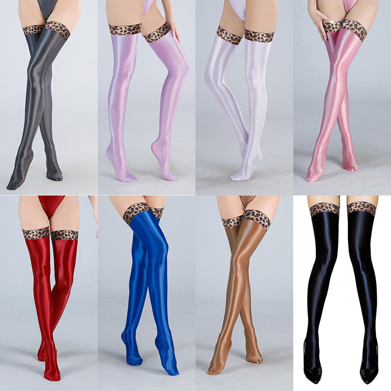 Women Patchwork Step Stockings PVC Shiny High Stockings PU Faux Leather Boot Thigh-High Open Foot Maid Stockings Stage Wear XX90155