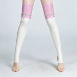 Women Patchwork Step Stockings PVC Shiny High Stockings PU Faux Leather Boot Thigh-High Open Foot Maid Stockings Stage Wear XX68413