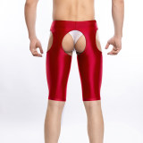 Gay Mens Glossy Mid Waist Tights Hot Cutout Leggings Crotch Open Sex Skinny Pants Lingerie Crotchless Pantyhose Leggings XX70655