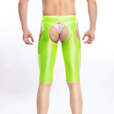 Gay Mens Glossy Mid Waist Tights Hot Cutout Leggings Crotch Open Sex Skinny Pants Lingerie Crotchless Pantyhose Leggings XX70655