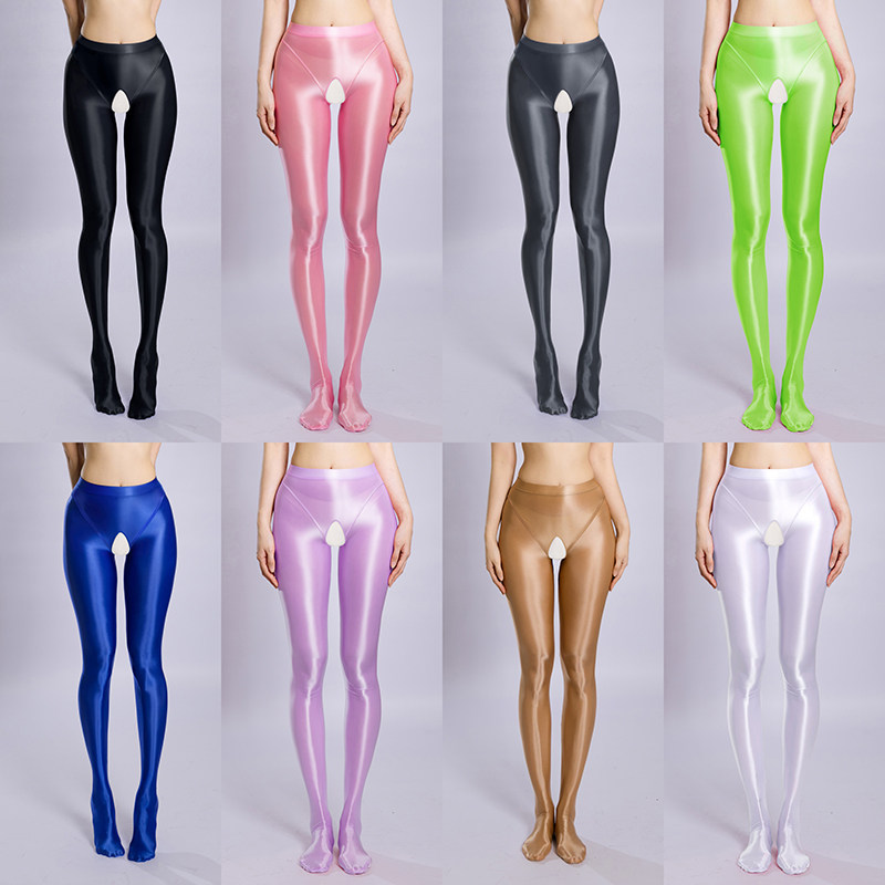 Sexy Women Crotchless Pencil Pants Elastic Glossy Shiny Slim Leg Yoga Shape Legging Tights Summer OOTD Fashion Party Dance XX72100