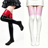 Women Black White Bright Leather Over Knee Stockings Sexy Anime Queen Lolita Girl Cosplay Thigh Latex Socks Party Clubwear XX6814