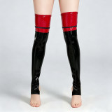Women Patchwork Step Stockings PVC Shiny High Stockings PU Faux Leather Boot Thigh-High Open Foot Maid Stockings Stage Wear XX68413