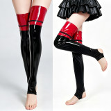 Women Patchwork Step Stockings PVC Shiny High Stockings PU Faux Leather Boot Thigh-High Open Foot Maid Stockings Stage Wear XX68413