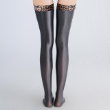 Women Patchwork Step Stockings PVC Shiny High Stockings PU Faux Leather Boot Thigh-High Open Foot Maid Stockings Stage Wear XX90155