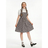 Women's Oktoberfest Bavarian Costume 2 Piece Outfit Puff Sleeve Blouse Gingham Plaid Pinafore Midi Dress Farm Dirndl Dress for Halloween Party YM8832