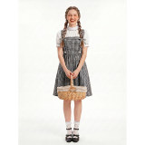 Women's Oktoberfest Bavarian Costume 2 Piece Outfit Puff Sleeve Blouse Gingham Plaid Pinafore Midi Dress Farm Dirndl Dress for Halloween Party YM8832