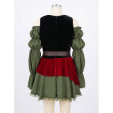 Women's Pirate Costume Off Shoulder Puff Sleeve Dress with Corset Waist Belt, Renaissance Medieval Halloween Cosplay Outfit YM0950
