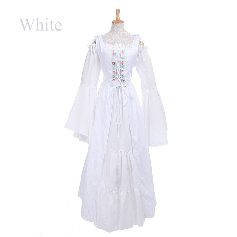 Medieval Vintage Party Dress Cosplay Costumes Women Palace Noble Long Robes Retro Flare Long Sleeve Bandage Princess Dresses HW9999