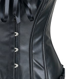 Strapless Sweetheart Faux Leather Corset Ruffle Edge Lace Up Waist Cincher LQ822