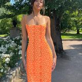 Ditsy Floral Spaghetti Strap Midi Dress Cowl Neck Bodycon Summer Holiday Dress DMS2287