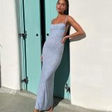 Ditsy Floral Spaghetti Strap Midi Dress Cowl Neck Bodycon Summer Holiday Dress DMS2287