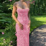Ditsy Floral Spaghetti Strap Midi Dress Cowl Neck Bodycon Summer Holiday Dress DMS2287