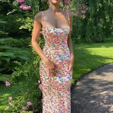 Ditsy Floral Spaghetti Strap Midi Dress Cowl Neck Bodycon Summer Holiday Dress DMS2287