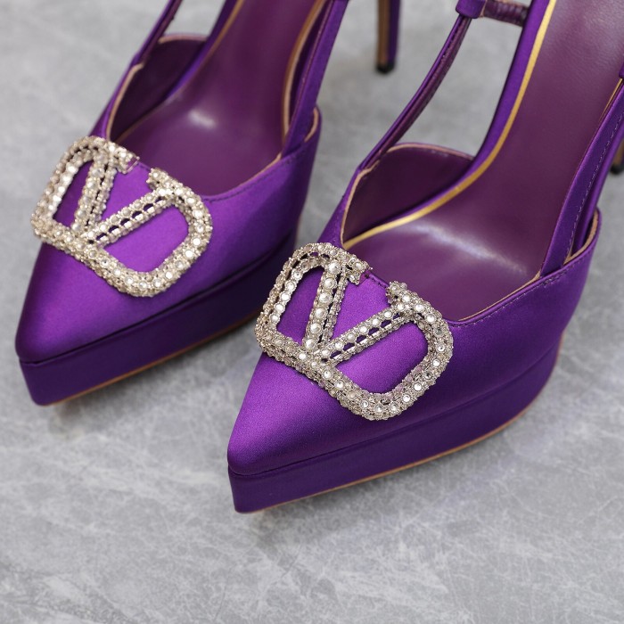 Valentino Vlogo Signature Satin Slingback Platform Size 35-41 5-Color