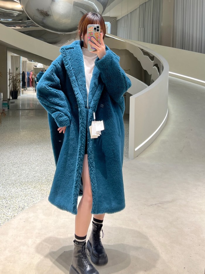 Max Mara Teddy 22FW Long Coat Claret Blue Size XS-M